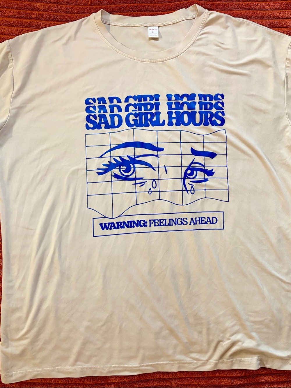 ROMWE Cream Short Sleeve Tee with Blue Graphic